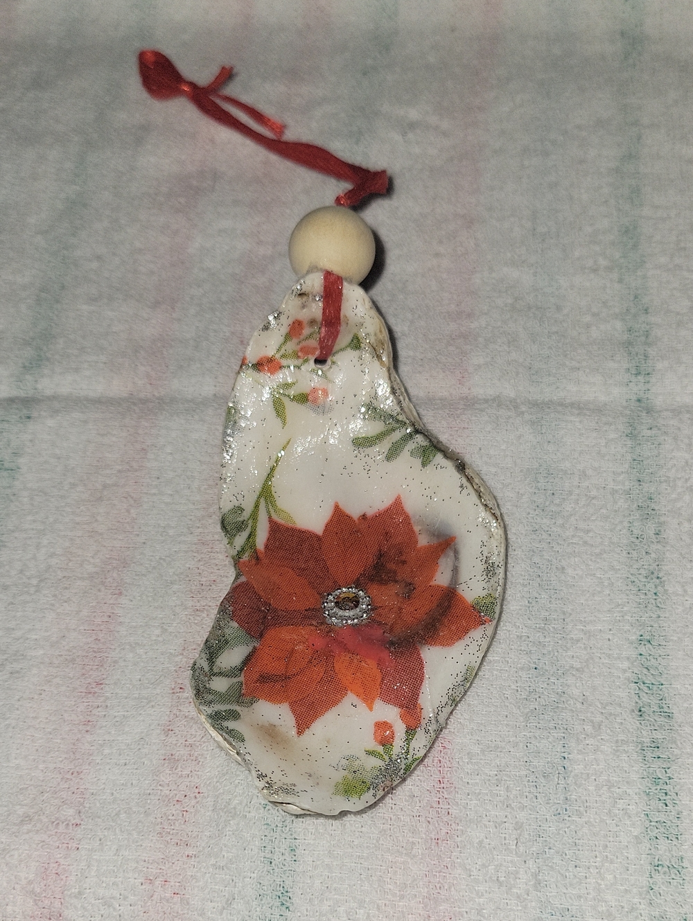 Red Poinsettia Shell Holiday Ornament - Festive Red Decoration